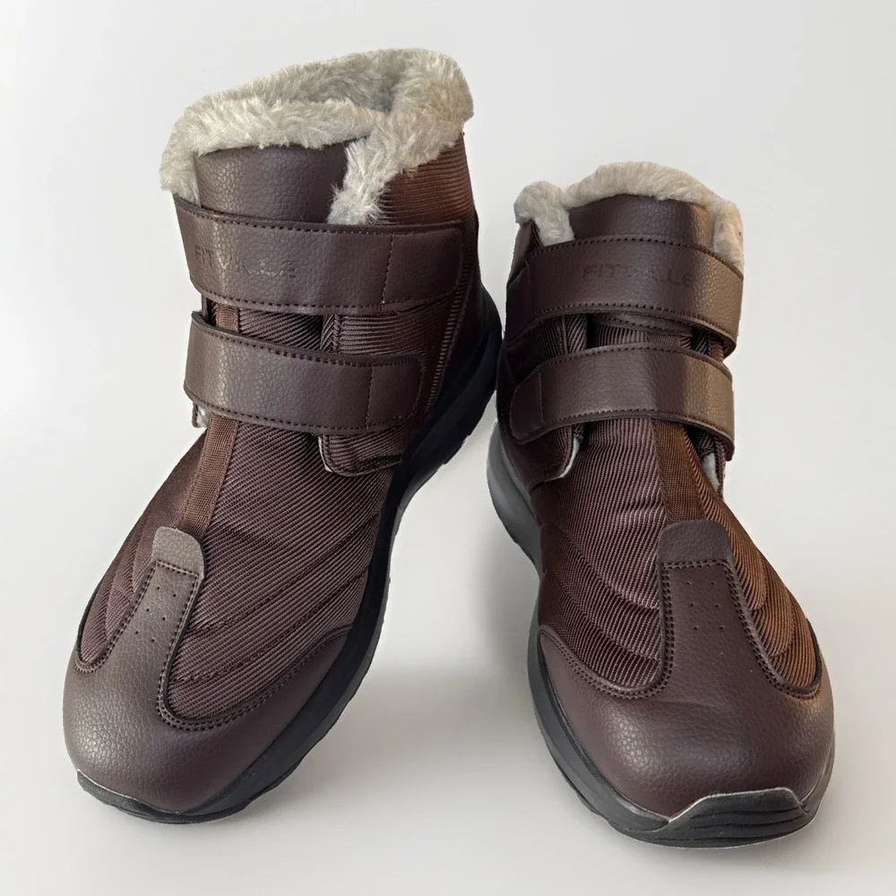 FitVille Mens Winter Snow Boots Fur Lined Hook Loop Brown 11.5EW CozyCore V3